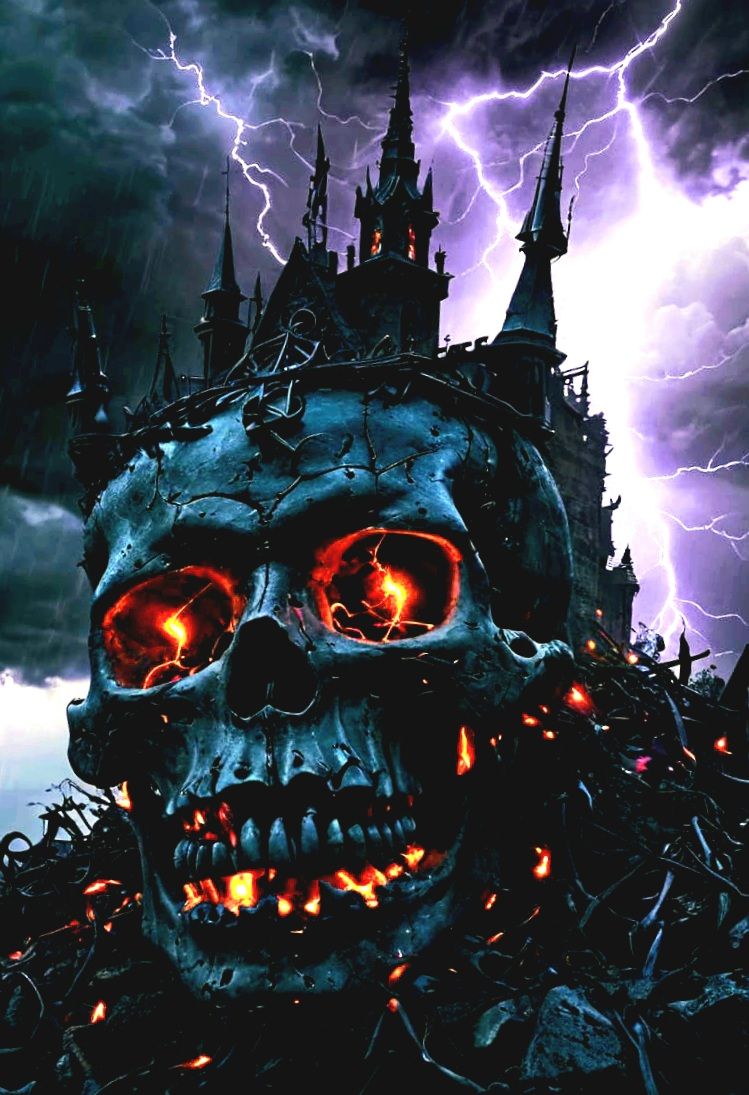 A giant skull with a castle on top