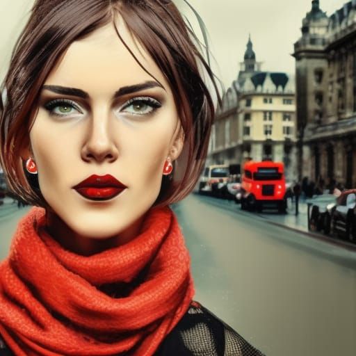 very attractive women , short dark hair, bright red lipstick...