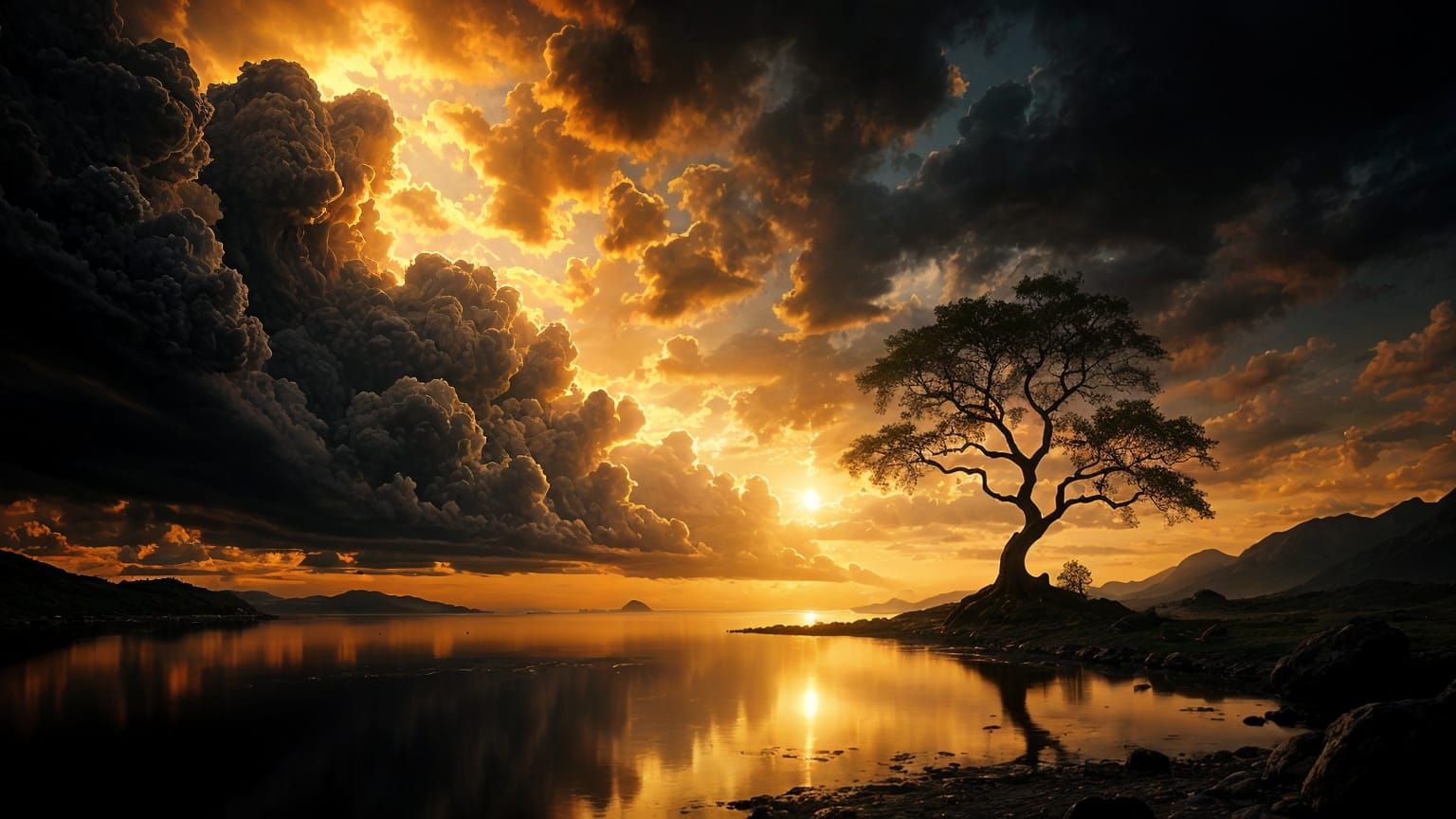 A dramatic and ethereal landscape scene