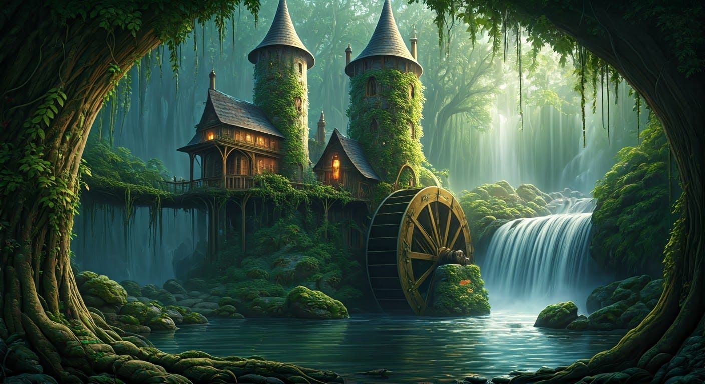Wizard's Tower, Powered by a Waterwheel  by @Kartik Gada