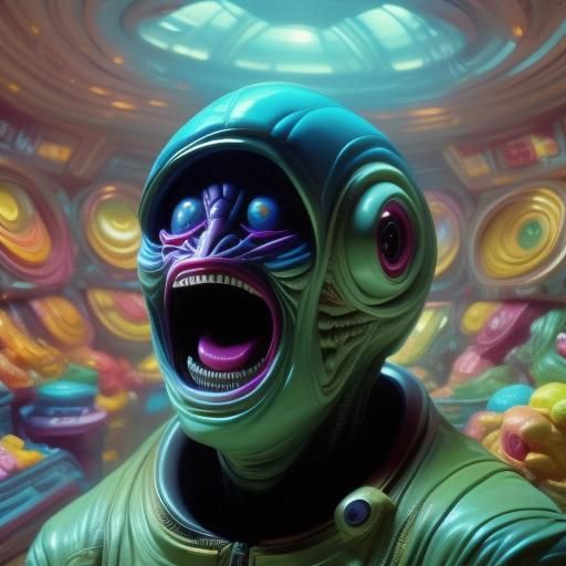 <lora:Star Scream SD15:1.0>
<lora:Bonbon Panic:0.7>
A scared alien wearing a spacesuit in a candy store.
Retro sci-fi movie, candy sci-fi mo...