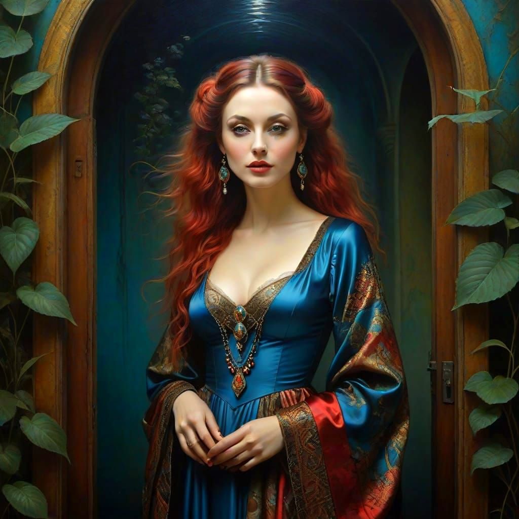 Surrealistic Portrait of a Joyful Lady in a Dreamlike Settin...