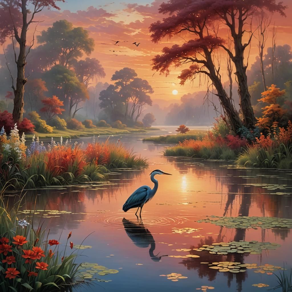 red sunset by the river  by @Ithil