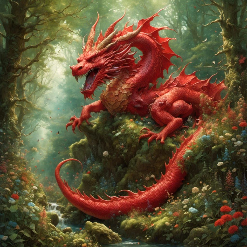  A <lora:Flighty:1.1> Welsh red dragon