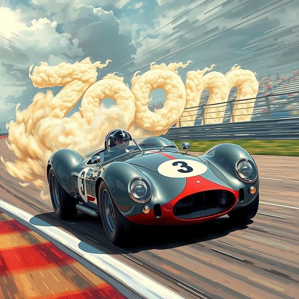 The word “Zoom” spelled in smoke behind a race car 🏎️   by @LilacVenom