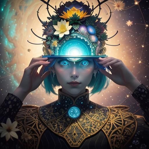 Beautiful art of a modern young lady underneath the waters s...