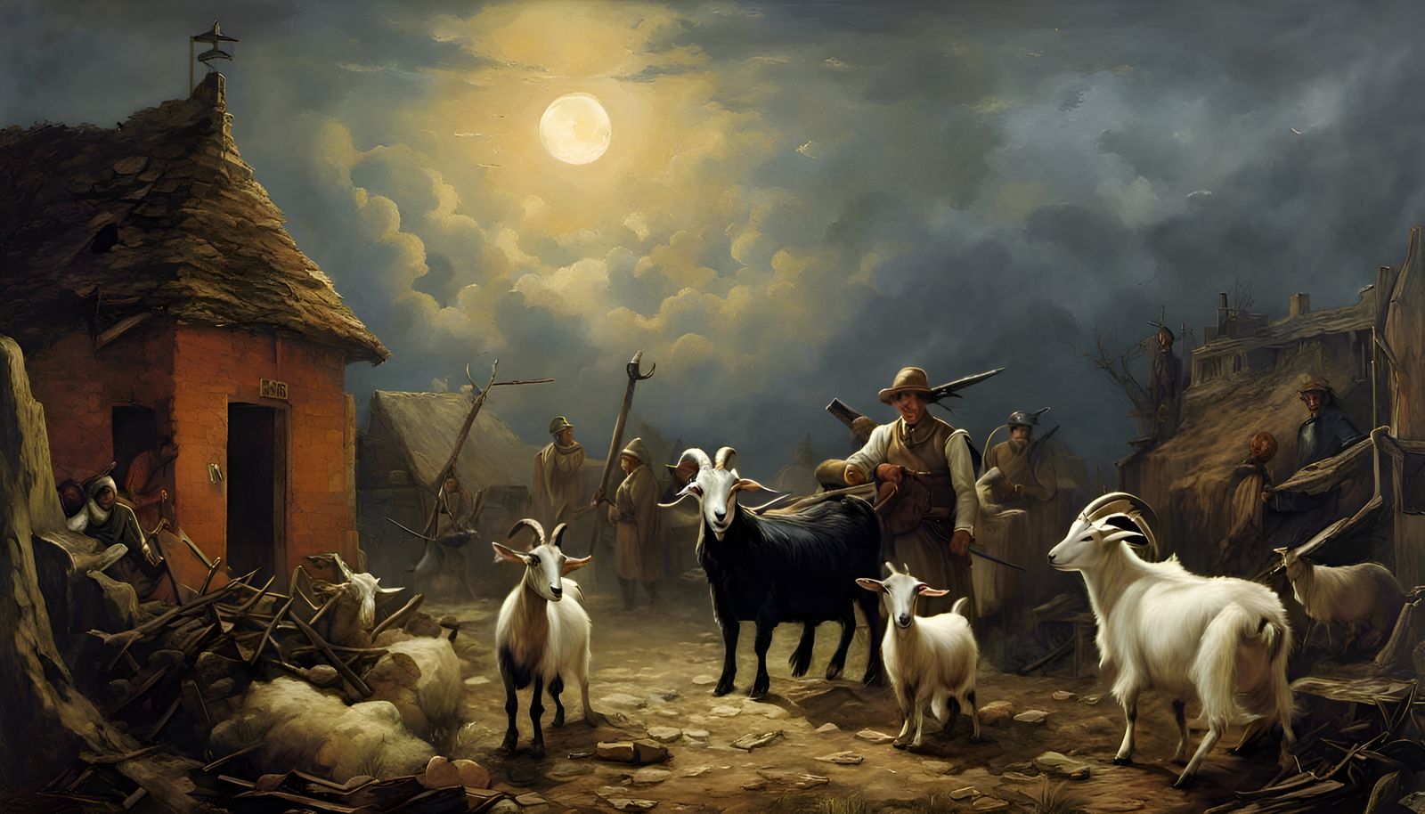Goats in a war-torn countryside - AI Generated Artwork - NightCafe Creator