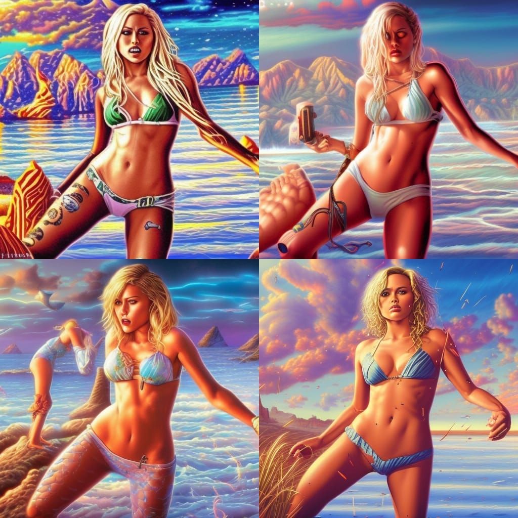 hottest hyperdetailed and ultra realism miley cyrus on beach...