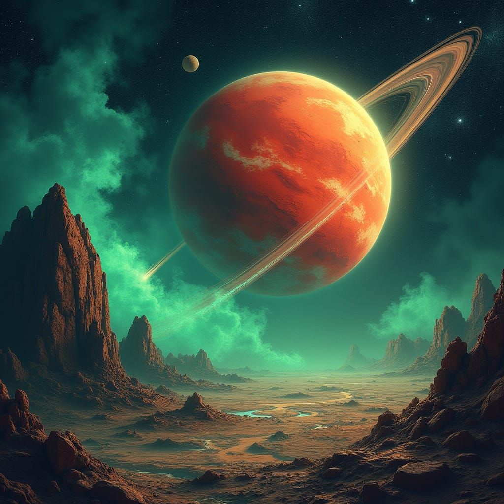 A stunning 8k resolution illustration of comet 3I/Atlas in proximity of Mars. Figures are visible on a field below, observing the celestial ... - Start Image 1