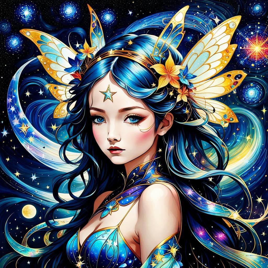 Magical Fairy goddess, Starry Night abstract expressionism, ...