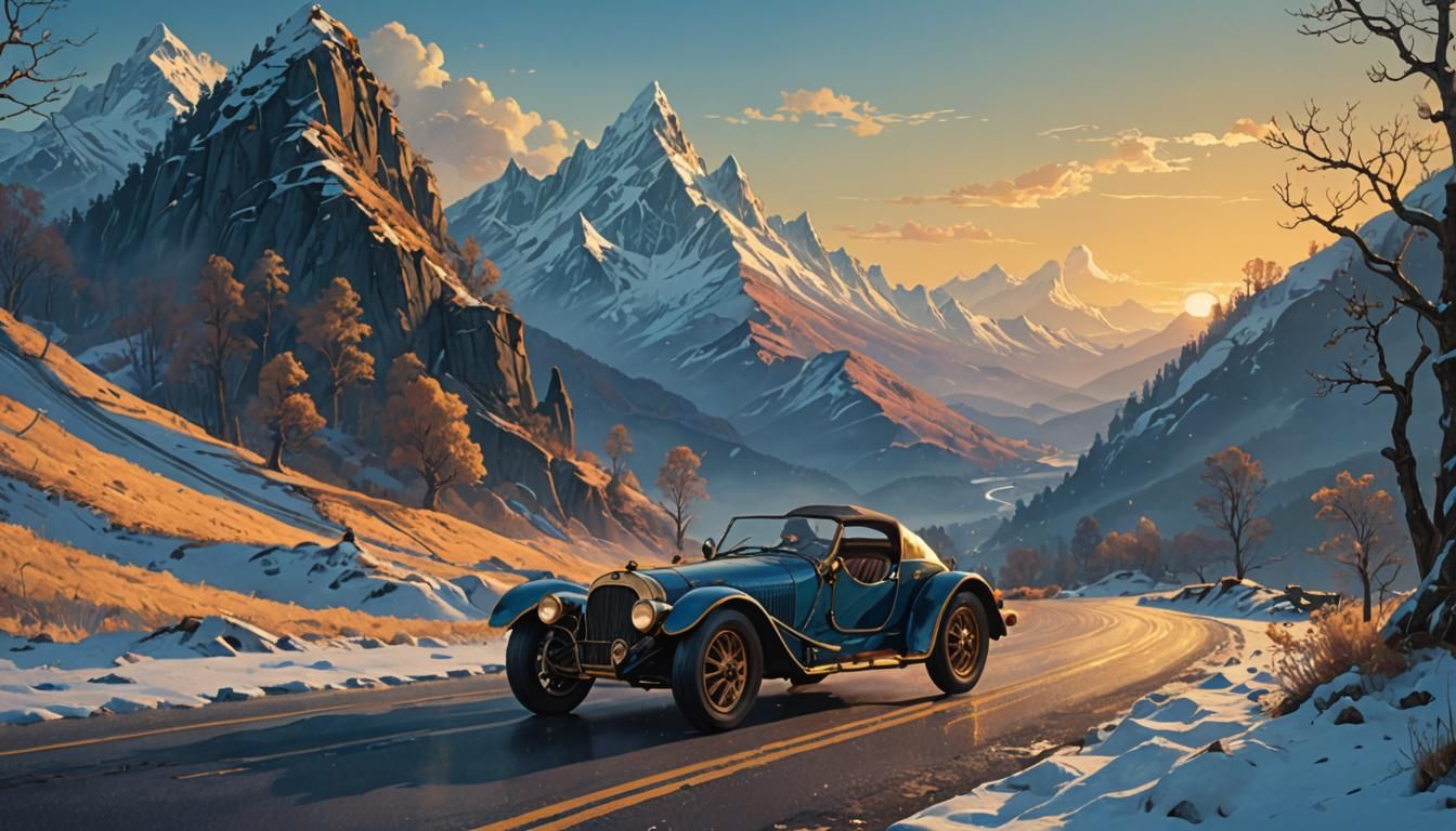 an old car on a new road