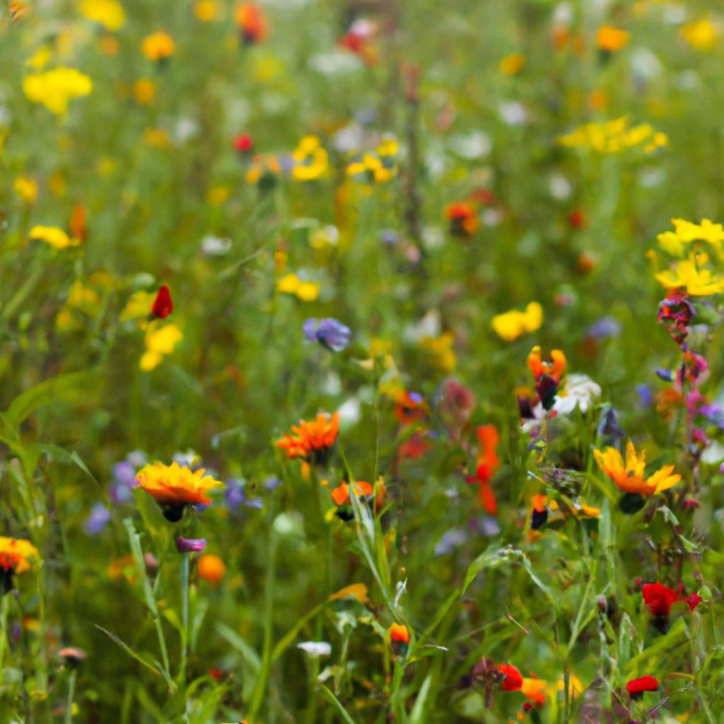 photo of plentiful multi-coloured wildflowers taken at groun...