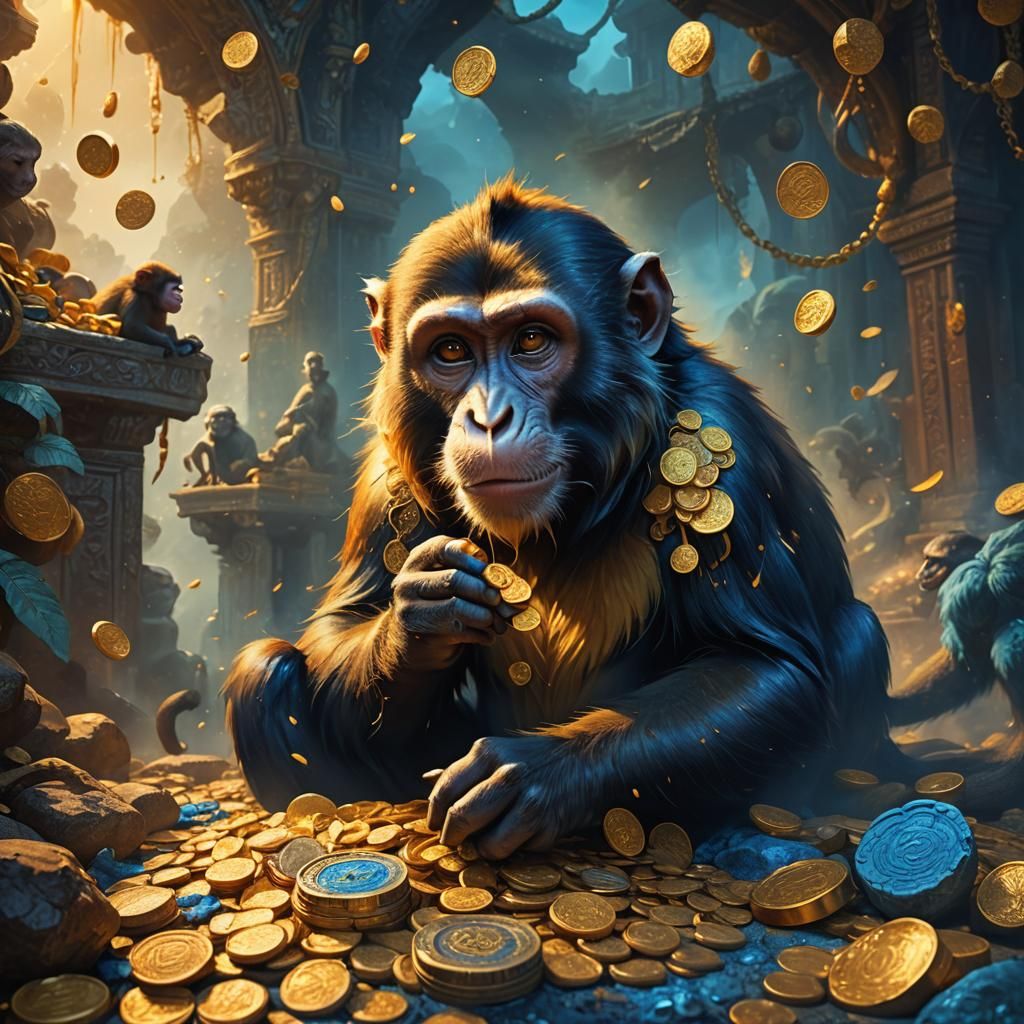 Monkey Swallowing Coins in Fantasy Matte Painting
