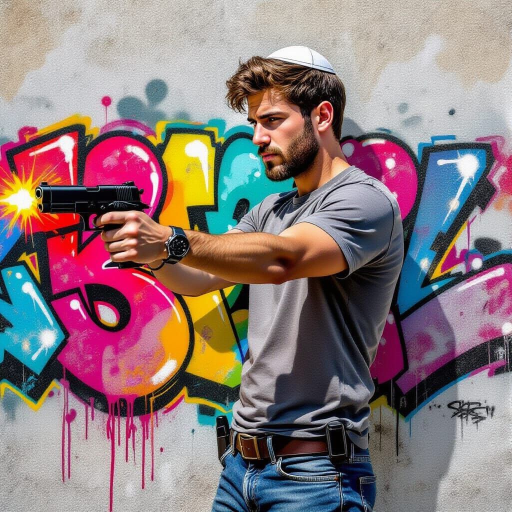 Man with Gun in Graffiti Art Style