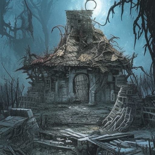 abandoned ruined village, dilapidated village in the forest,...