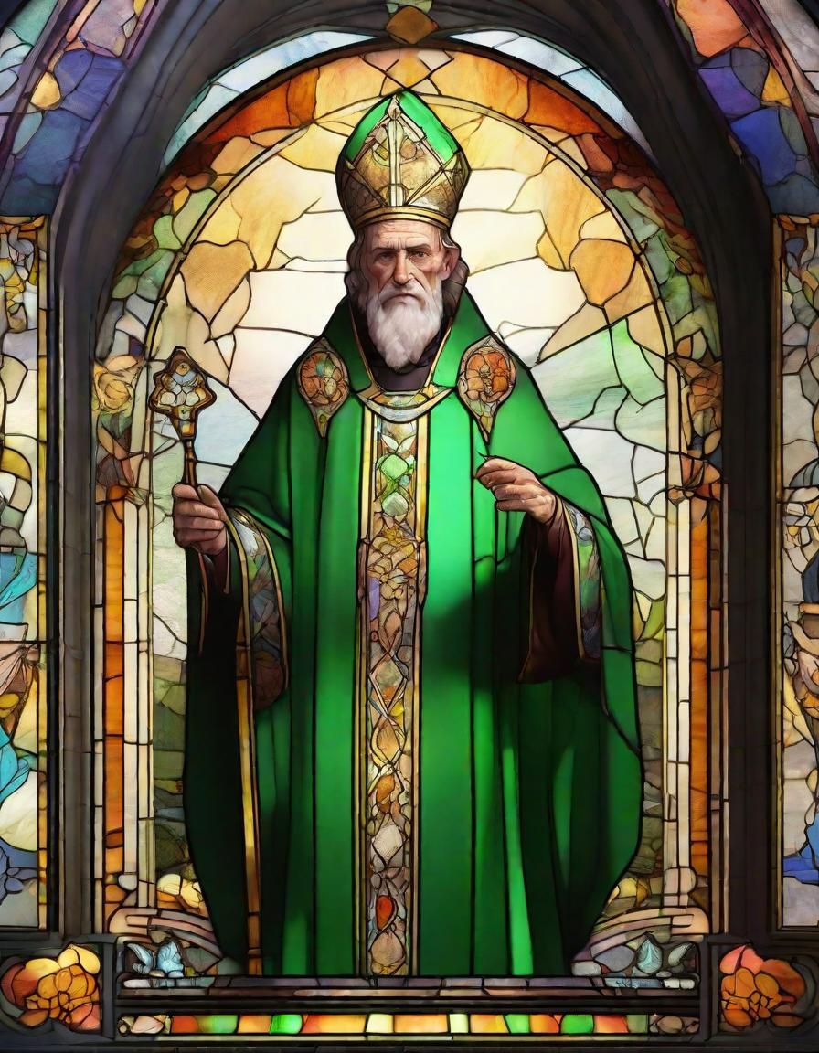 St Patrick, Irish Bishop Stained Glass Window in Ohio, US
