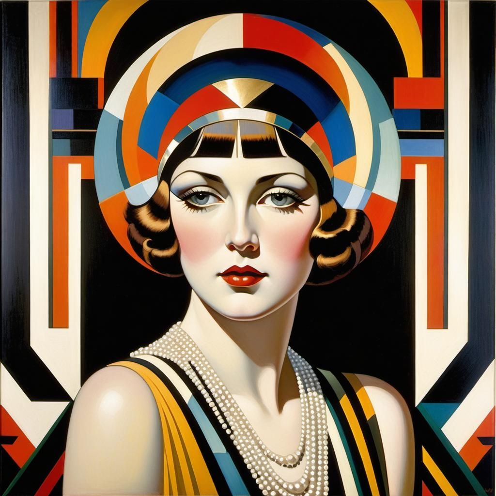 Gorgeous 1920s Flapper Woman Wearing Art Deco Inspired Design Art Deco Intricately Detailed