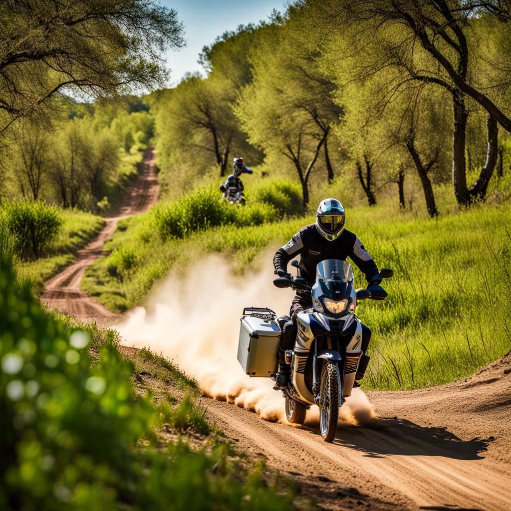 One man on a big adventure rally Dakar motorbike driving too...