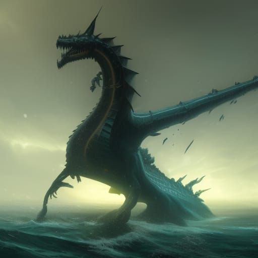 gigantic sea dragon in the ocean - AI Generated Artwork - NightCafe Creator