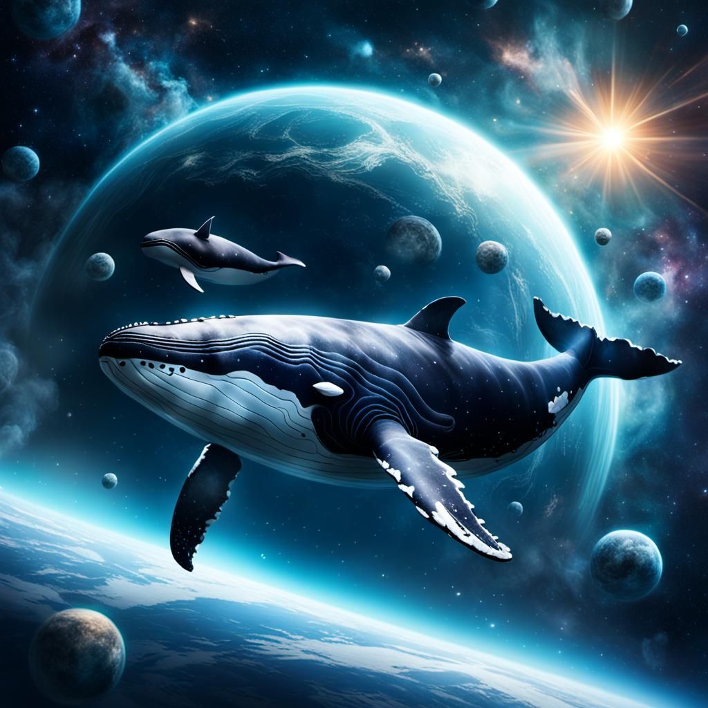 whale floating in space, Scifi, photo Professional photography, bokeh, natural lighting, canon lens, ...  by @Roland Hilgarth