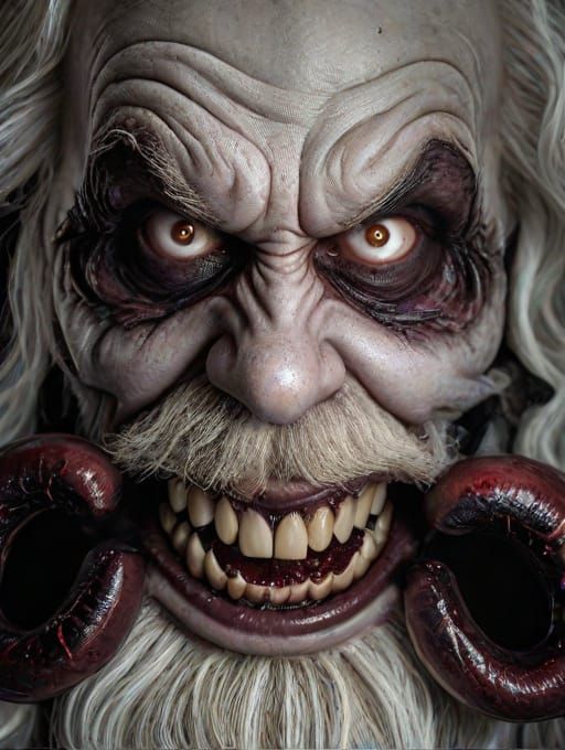 Creepy fictional horror art creation of an evil demon Santa Claus Looking at the viewer