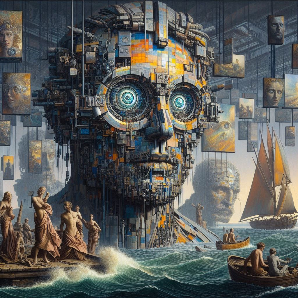 Once we watched, but now we’re seen, Caught within the pixels' sheen. Where the real is lost in the machine, In models b...