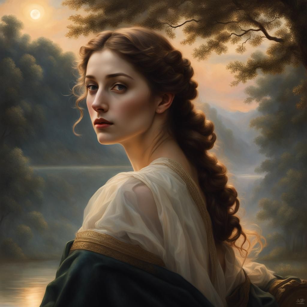 Painting in academic style of William Adolphe Bouguereau