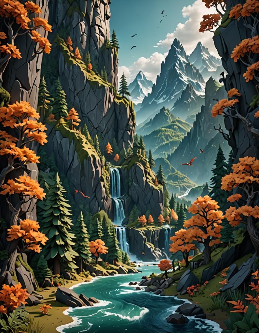 Kirigami landscape.