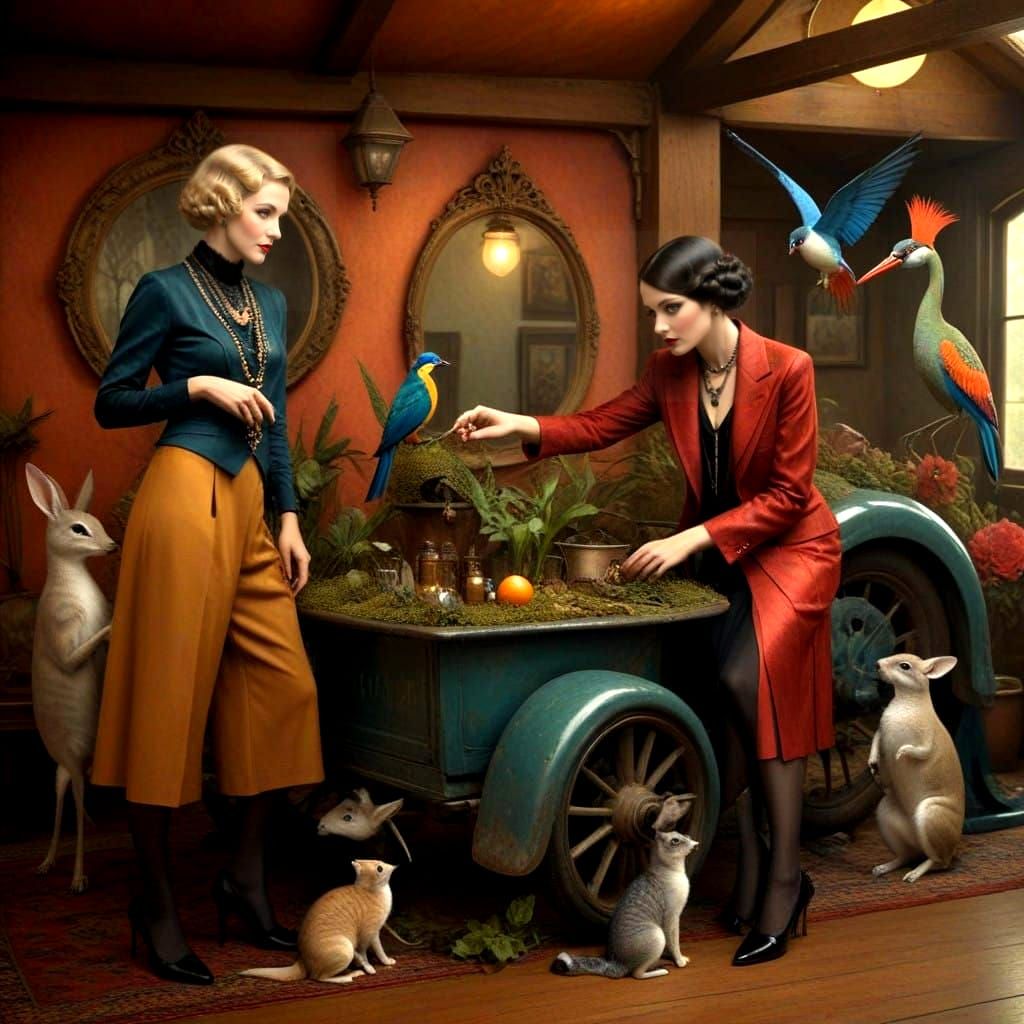 Glamorous 1920s Ladies in Whimsical Surreal Surroundings