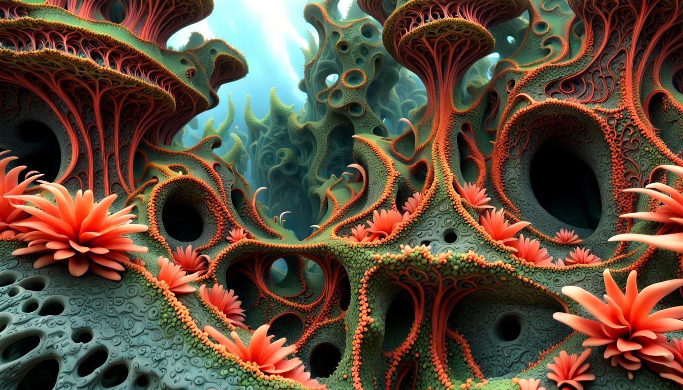 ABSTRACT Complex alien landscape Photo raindrip fractal CORAL undersea ...