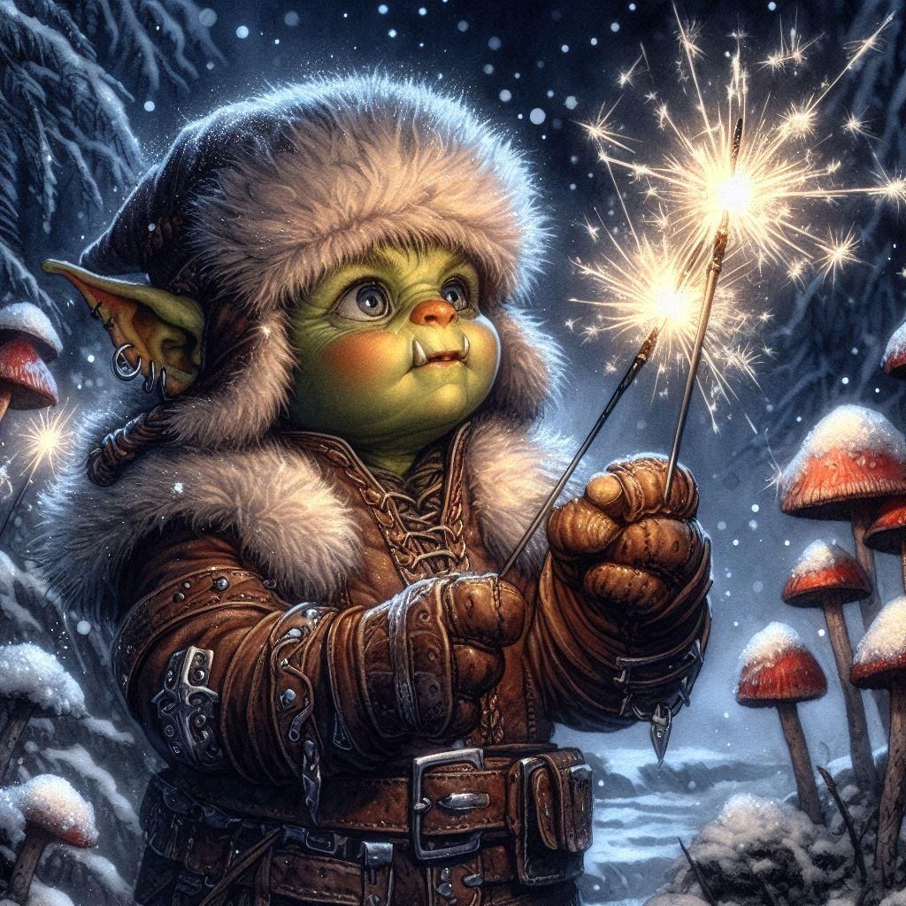 Baby Orc with sparklers - Happy New Year  by @DD