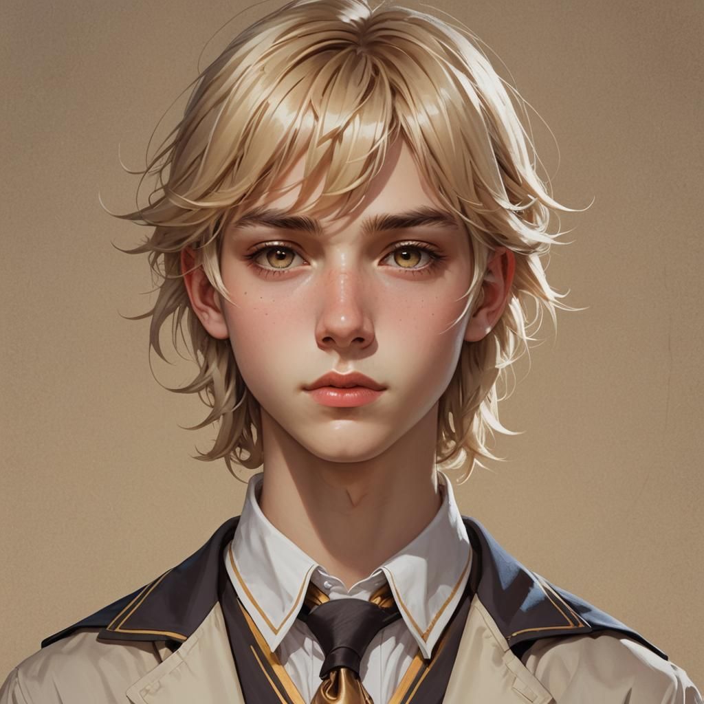 Artistic portrait of a pretty young feminine boy with golden...