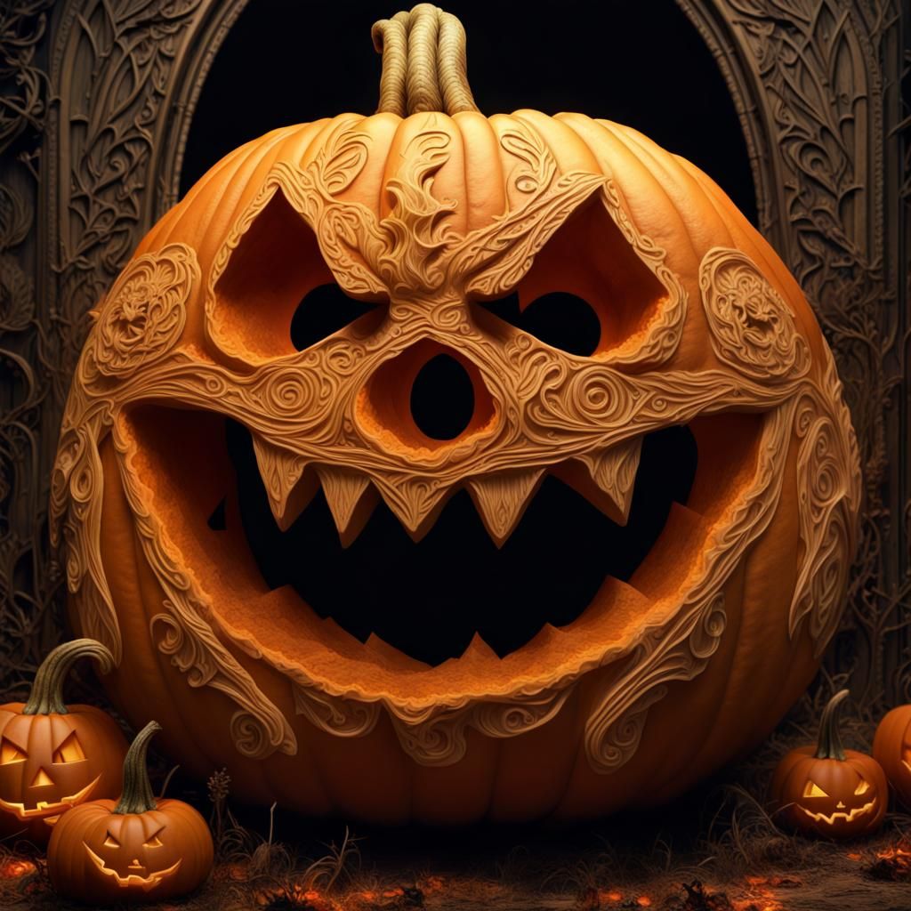 Fully carved jack o lantern hobbit on.  by @Mauve Marauder