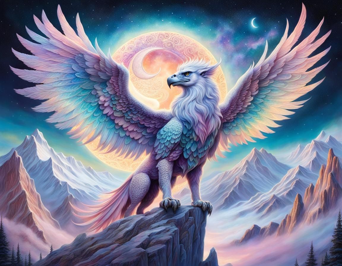 Celestial Griffin perched on the Mountain