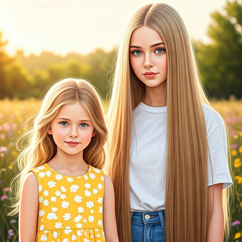 Golden Goddesses Bask in Whimsical Meadow Scene