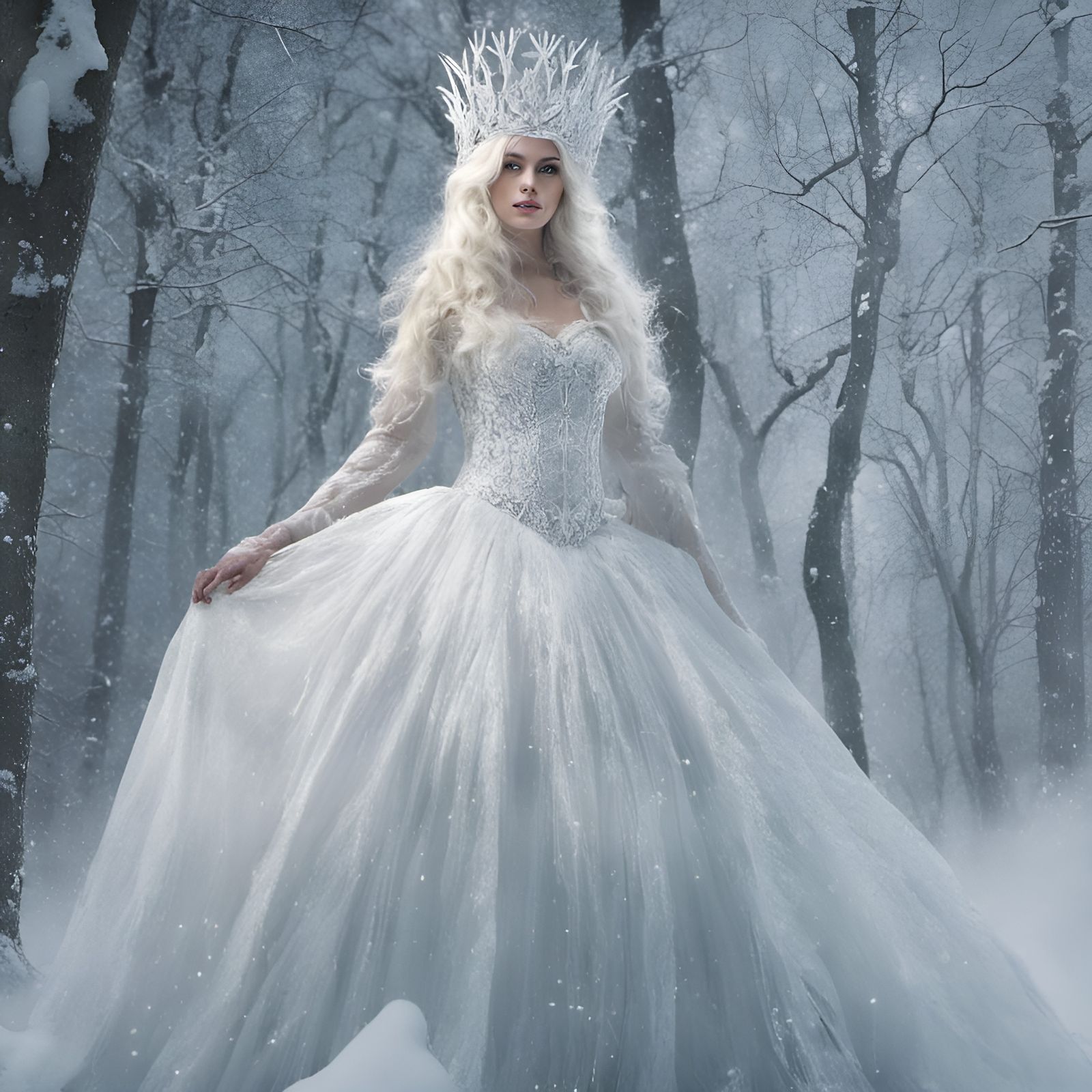 Snow Queen of Ice in the Glissing Forest of Trees - AI Generated ...