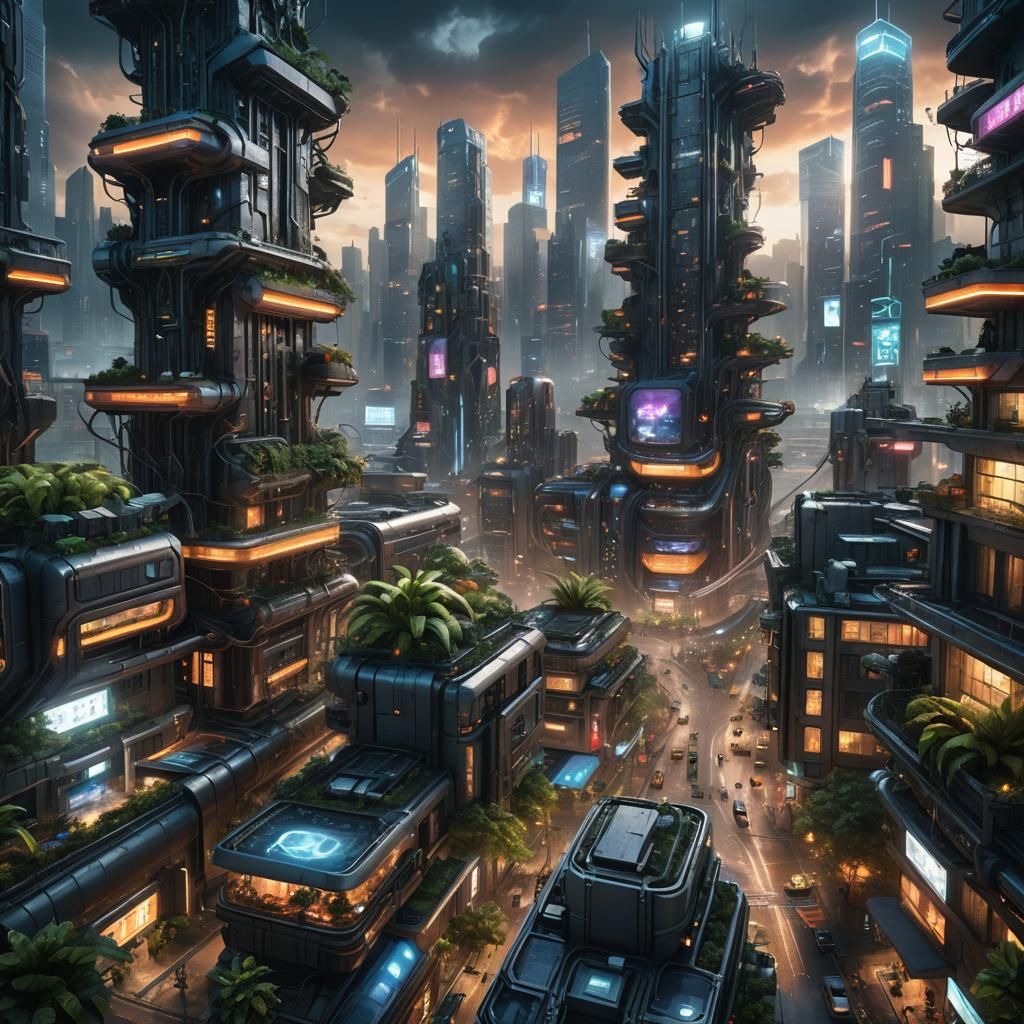A futuristic city of living, bio-engineered skyscrapers.. 