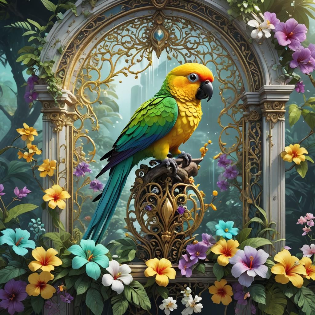 opalescent white filigree yellow sun conure filigree teal purple mint ...