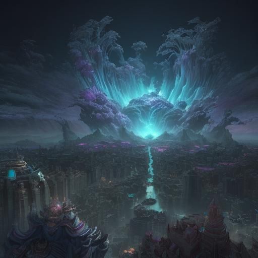 Epic Cosmic Battle Scene in League of Legends Style
