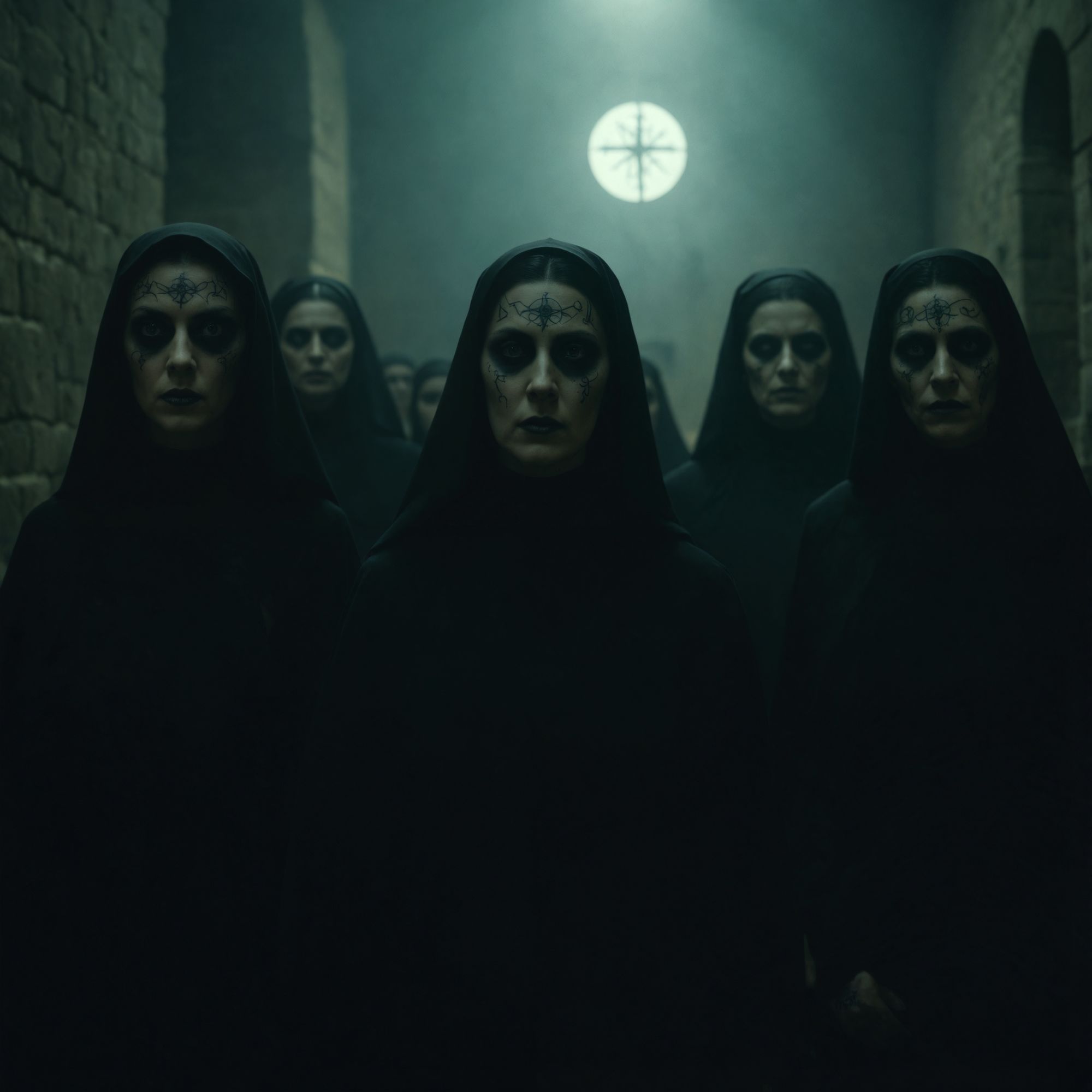satanic nuns with black eyes  and tattoos
