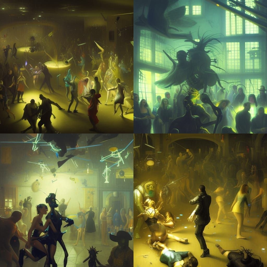 cybernetic murder on the dancefloor green yellow blue Hieron...