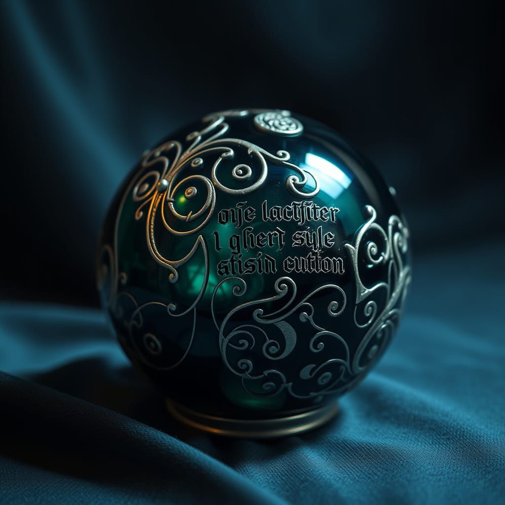 Obsidian Magic 8-Ball with Celestial Symbols and Mystical Ru...