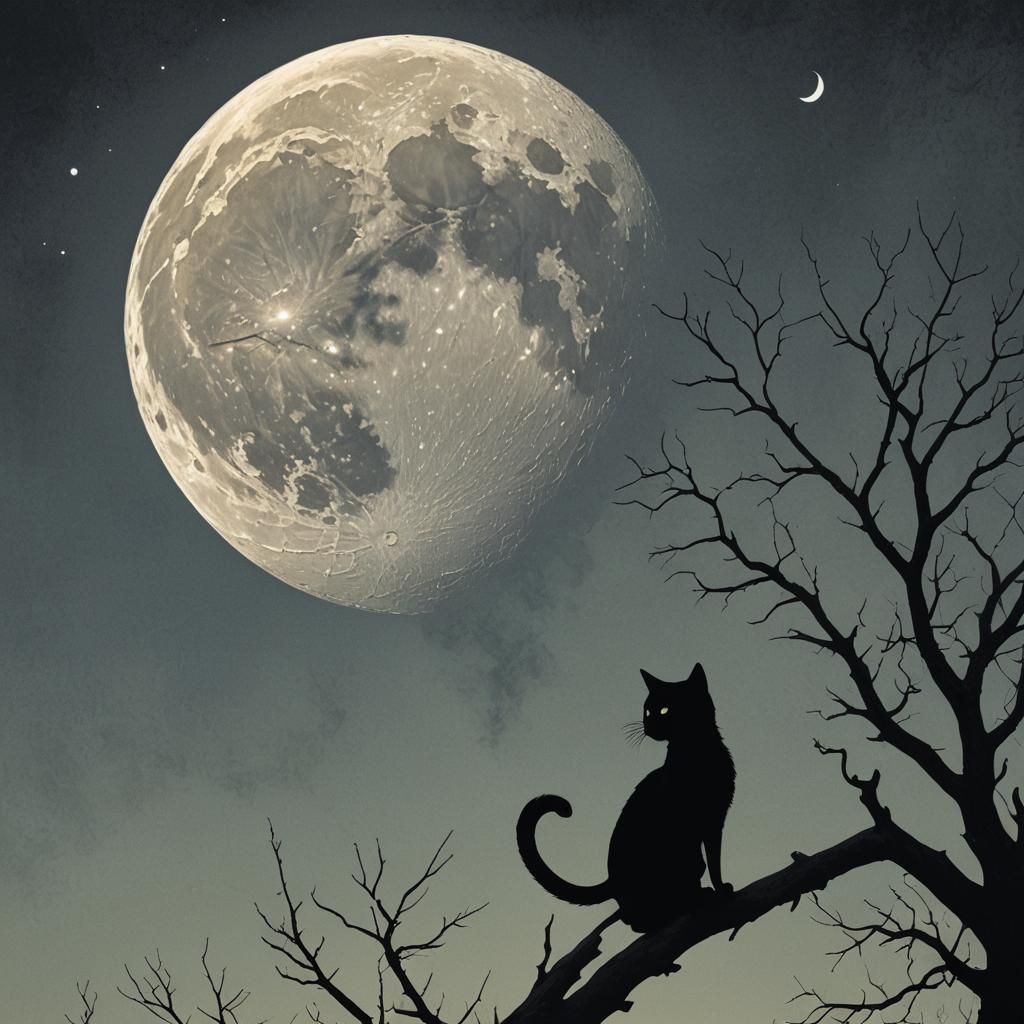 Sinister Cat Silhouette Under the Moon