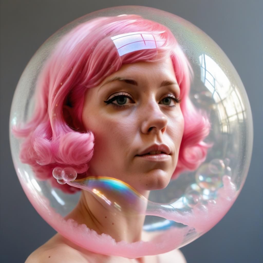 30 year old pink haired woman::made purely from soap bubbles 1.9 ... image.