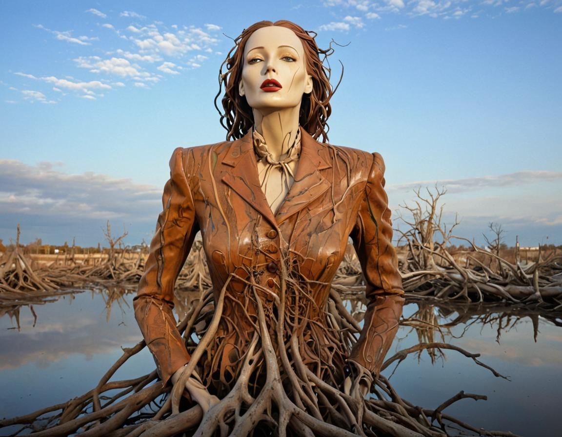 In a surrealistic landscape a phenomenal vintage mannequin by Adel Rootstein is dancing the night away