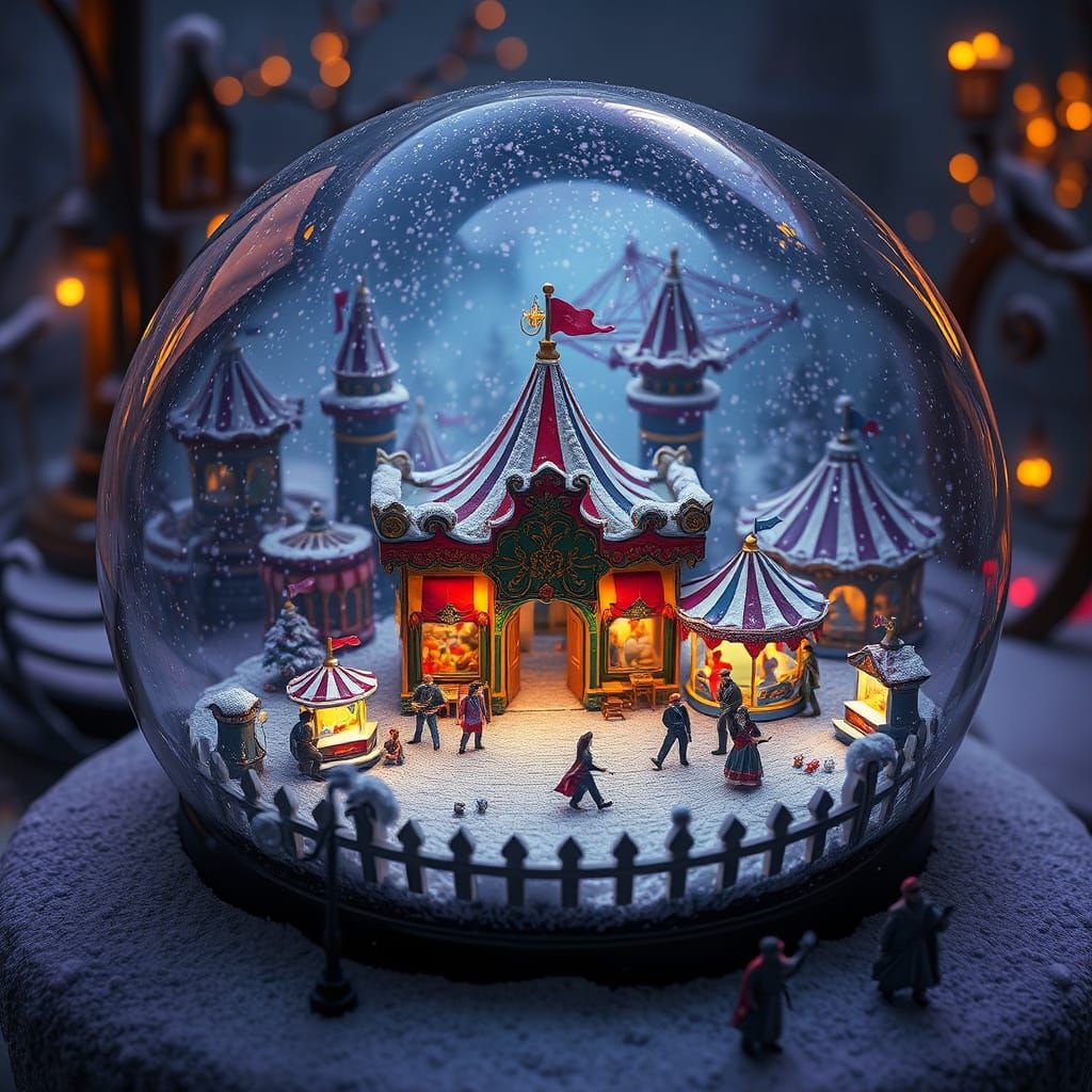 a miniature carnival inside a snow globe  by @Whispering Wind