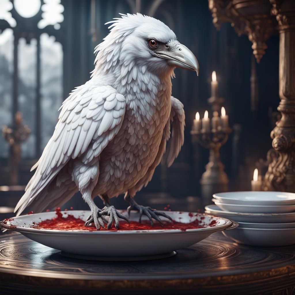Detailed Matte Painting of an Albino Raven