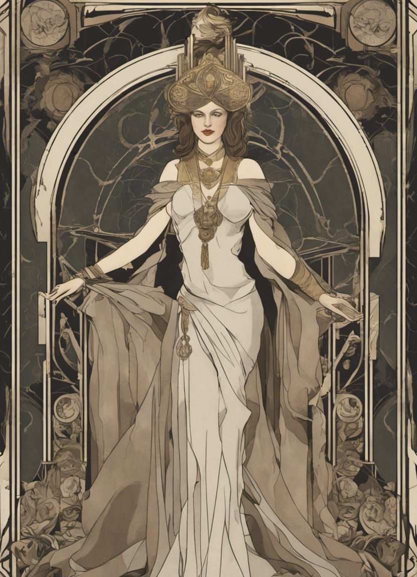 tarot "The Empress", geometric Art Deco enigmatic figure in ...