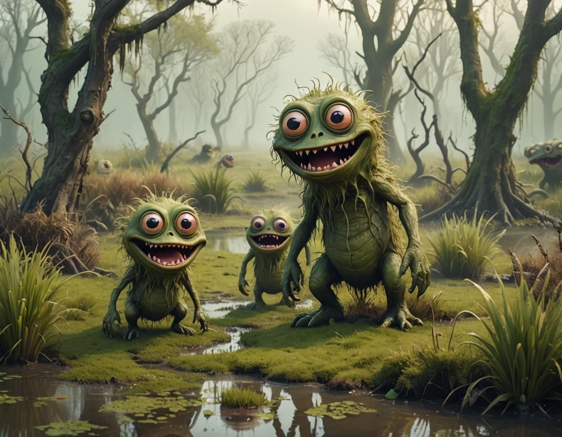 cute swamp monster family - AI Generated Artwork - NightCafe Creator