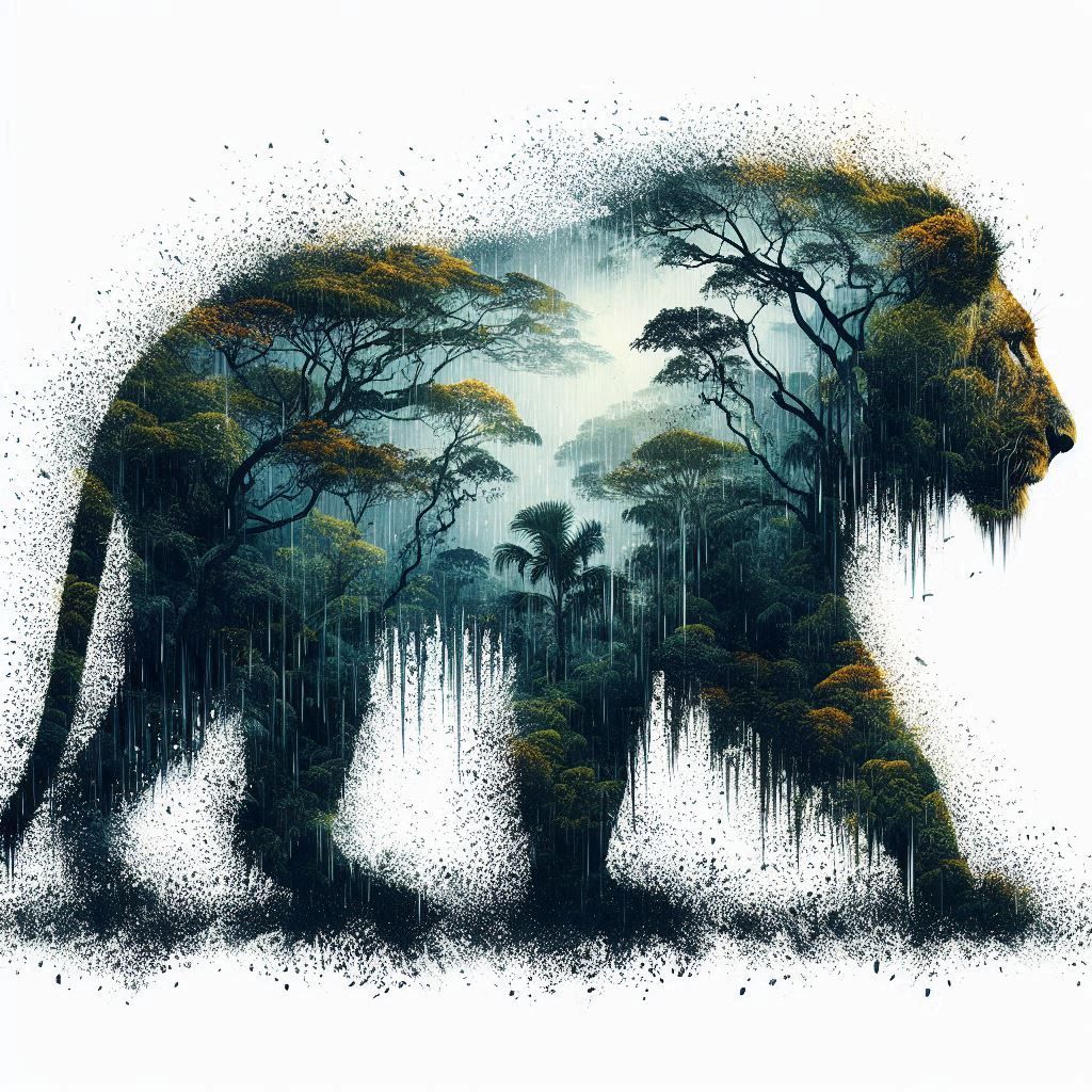 double exposure beautiful fantasy DALL-E 3 portrait landscape..